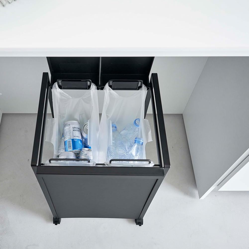 山崎実業　ダストワゴン　蓋付き　2分別 楽天市場】[ 蓋付き目隠し分別ダストワゴン タワー 45L 2分別 3